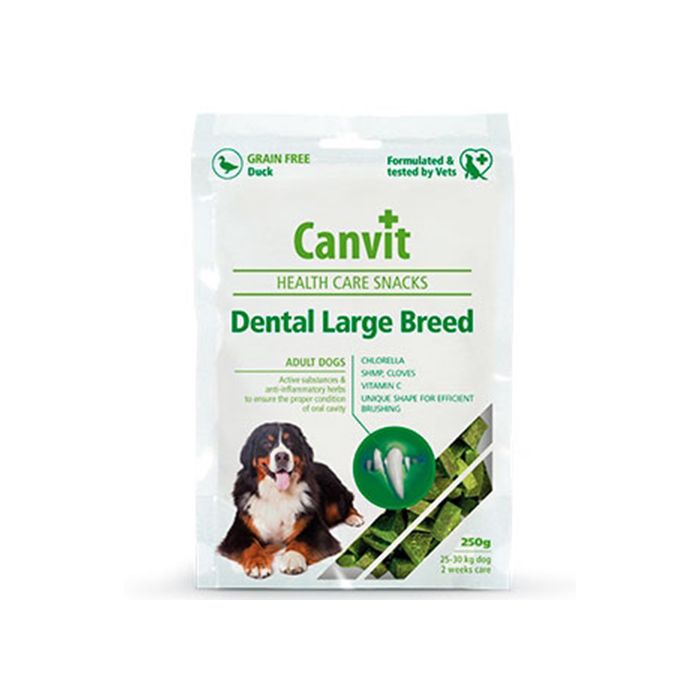Напіввологу ласощі Canvit Dental LB для видалення формування зубного нальоту для собак великих порід, 250 г