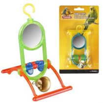 Игрушка Flamingo Mirror Bell для попугаев, зеркало с колокольчиком и жердочкой, 12х7х16.5 см