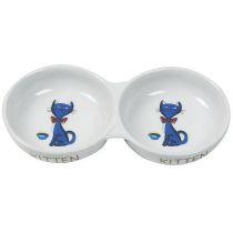 Миска Flamingo Porcelain Double подвійна для котів з малюнком, кераміка, 24 см