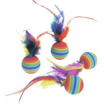 Набір іграшок Flamingo Rainbow Ball райдужний м'яч з пір'ям, для котів, 4 шт, 3 см