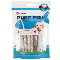 Ласощі Flamingo Fish Snack Natural Cod Skin Twist для собак, трубочки зі шкіри тріски, 85 г