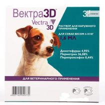 Краплі Ceva Vectra 3D від бліх і кліщів для собак вагою від 4 до 10 кг, 1.6 мл, ціна за 1 піпетку