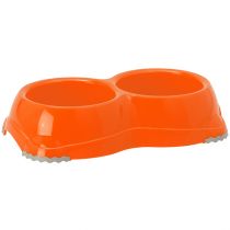 Подвійна миска Moderna Смарті №1 для собак і котів, пластик, помаранчева, 2×330 мл, d-11 см