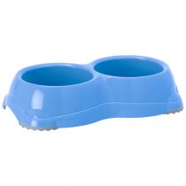 Подвійна миска Moderna Смарті №1 для собак і котів, пластик, яскраво-блакитний, 2×330 мл, d-11 см