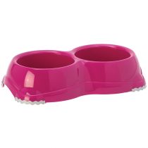 Подвійна миска Moderna Смарті №1 для собак і котів, пластик, яскраво-рожева, 2×330 мл, d-11 см