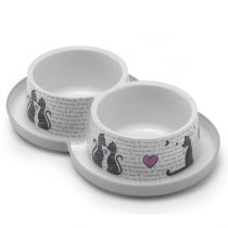 Подвійна миска Moderna Double Trendy Dinner Cats in Love для котів і собак, світло-сіра, 2×350 мл, d-10 см