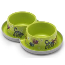 Подвійна миска Moderna Double Trendy Dinner Friends Forever для котів і собак, зелена, 2×350 мл, d-10 см