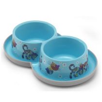 Подвійна миска Moderna Double Trendy Dinner Friends Forever для котів і собак, блакитна, 2×350 мл, d-10 см