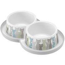 Подвійна миска Moderna Double Trendy Dinner Maasai для котів, сіро-біла, 2×350 мл