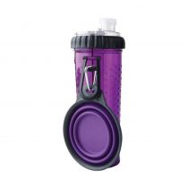 Пляшка Dexas Snack DuO для води і корму зі складною мискою для собак і котів, фіолетова, 720 мл