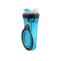 Пляшка подвійна Dexas H-DuO для води зі складною мискою для собак і котів, блакитна, 720 мл