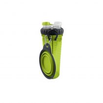 Пляшка подвійна Dexas H-DuO для води зі складною мискою для собак і котів, зелена, 720 мл