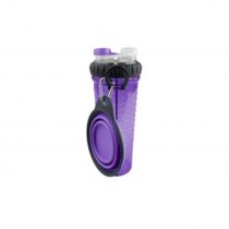 Пляшка подвійна Dexas H-DuO для води зі складною мискою для собак і котів, фіолетова, 720 мл