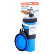 Пляшка Dexas Snack-DuO для води і корму, складна миска на карабіні, для собак і котів, блакитна, 720 мл