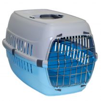 Переноска Moderna для собак і котів, з металевими дверима, пластик, блакитна, 48.5×32.3×30 см