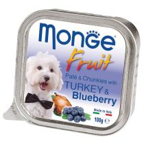 Вологий корм MONGE DOG FRUIT з індичкою і чорницею, 100 г