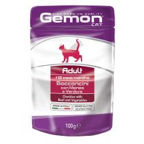 Вологий корм GEMON CAT WET Adult шматочки з яловичиною і овочами 0,1 кг