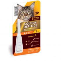 Краплі на холку Golden Defence від бліх, вошей, кліщів для кішок від 4 до 8 кг, 1 мл