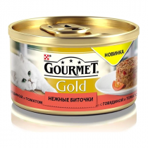 Вологий корм Purina Gourmet Gold Ніжні биточки для котів, з яловичиною і томатами, 85 г