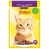 Вологий корм Purina Friskies для котів, з ягням, 85 г