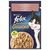 Вологий корм Purina Felix Sensations Sauces для котів, з лососем в соусі зі смаком креветок, 85 г
