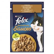 Вологий корм Purina Felix Sensations Sauces для котів, з індичкою в соусі зі смаком бекону, 85 г