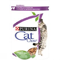 Вологий корм Purina Cat Chow Hairball Control для виведення шерсті у котів, з куркою та зеленою квасолею, 85 г