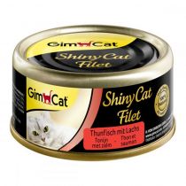 Вологий корм GimCat Shiny Cat для котів, шматочки тунця і лосося, 70 г