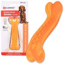 Іграшка жувальна Flamingo Rubber Saveo Curved Bone Chicken, смак курки, для собак, 10.5 × 3.5 см