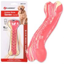 Іграшка жувальна Flamingo Rubber Saveo Curved Bone Beef, смак яловичини, для собак, 16.5 × 5 см