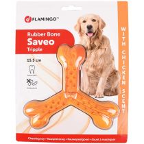 Іграшка Flamingo Rubber Flexo Saveo Triple Bone Chicken, смак курки, для собак, 15.5 × 14 см