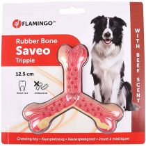 Іграшка Flamingo Rubber Flexo Saveo Triple Bone Beef, смак яловичини, для собак, 12.5 × 11 см