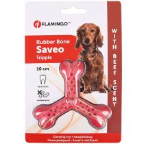 Іграшка Flamingo Rubber Flexo Saveo Triple Bone Beef, смак яловичини, для собак, 10 × 8.5 см