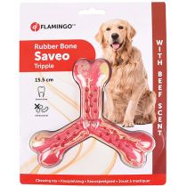 Іграшка Flamingo Rubber Flexo Saveo Triple Bone Beef, смак яловичини, для собак, 15.5 × 14 см