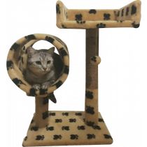 Кігтеточка Пухнастики для котів, з диваном і тунелем, бежеві лапки, 56×38 см