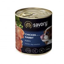 Вологий корм для цуценят Savory, курка з кроликом, 400 г