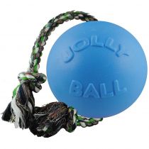 Іграшка Jolly Pets Romp-n-Roll м'яч з канатом, середня, для собак 9-27 кг, блакитна, 16 см