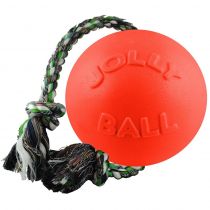 Іграшка Jolly Pets Romp-n-Roll м'яч з канатом, середня, для собак 9-27 кг, помаранчева, 16 см