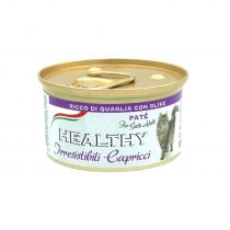Консерва Healthy Irresistibili Capricci для вбагливих котів, паштет з перепілкою та оливками, 85 г