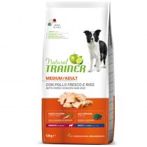 Сухий корм Trainer Natural Super Premium для дорослих собак середніх порід, свіжа курка, рис і алое вера, 12 кг