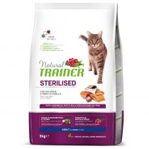 Корм Trainer Natural Super Premium для взрослых стерилизованных кошек от 1 года, с лососем и горохом, 3 кг