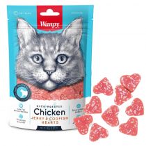 Лакомство Wanpy Chicken Jerky & Codfish Hearts сердечки из курицы и трески, для кошек, 80 г