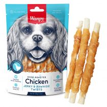 Ласощі Wanpy Chicken Jerky&Rawhide Twists паличка з в'яленої куркою, для собак, 100 г