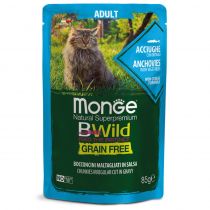 Вологий корм Monge Cat Be Wild Gr.Free Wet для дорослих котів, шматочки в соусі, анчоус з овочами, 85 г