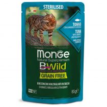 Вологий корм Monge Cat Be Wild Gr.Free Sterilised для стерилізованих котів, тунець з креветками та овочами, 85 г