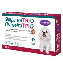 Жувальні таблетки Zoetis Сімпаріка Тріо проти бліх та кліщів для собак вагою від 2.6 до 5 кг, ціна за 1 таблетку