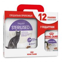Сухий корм Royal Canin Sterilised 37 для стерилізованих кішок, 4 кг + 12 паучів у подарунок