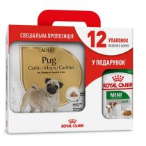 Сухий корм Royal Canin Pug Adult для мопса, 3 кг + 12 паучів у подарунок