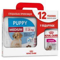 Сухий корм Royal Canin Medium Puppy для цуценят середніх порід до 12 місяців, 4 кг + 12 паучів у подарунок