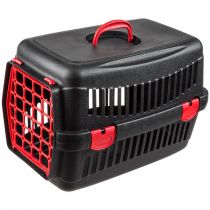 Переноска AnimAll для котів і собак, чорна з червоними дверима, 48.5×32.5×32.5 см